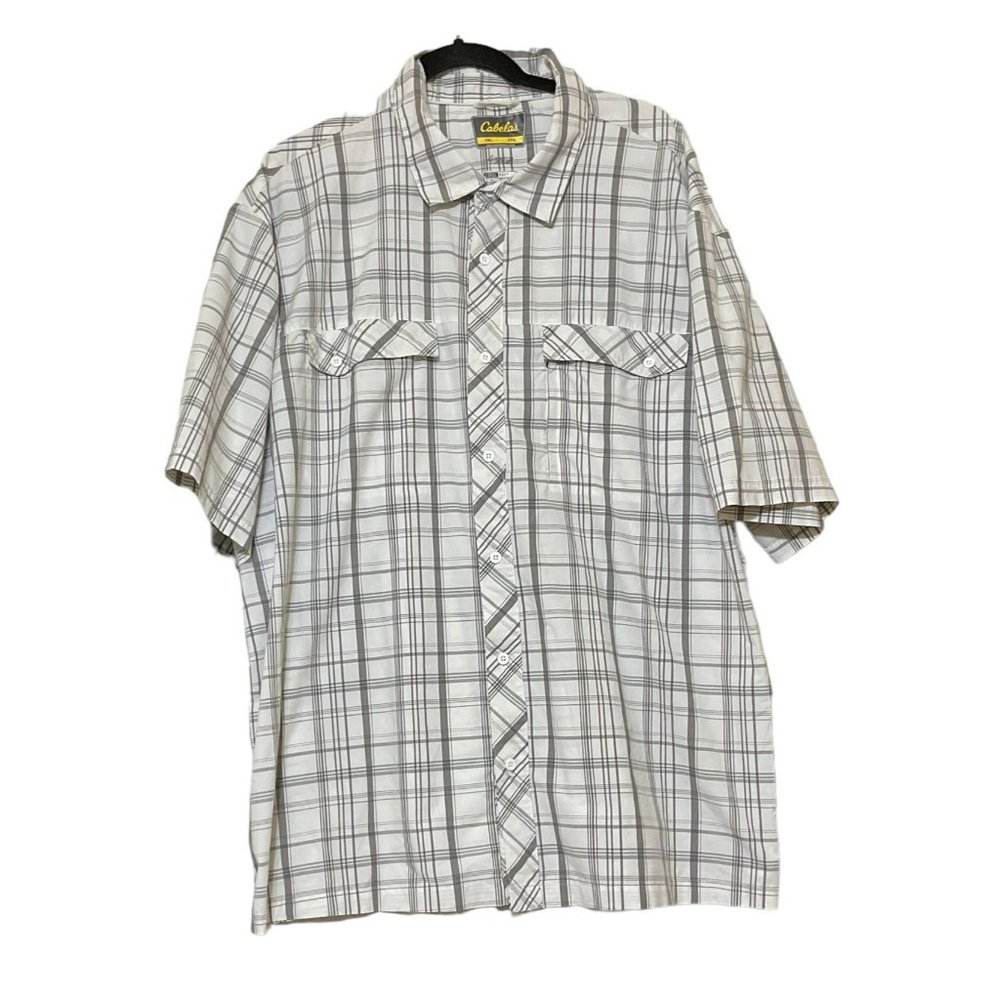 Cabelas Cool Max Mens Gray Plaid Short Sleeve Button Down Shirt Size 2XL